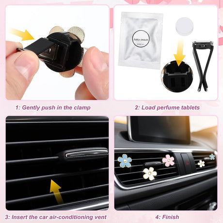 6 Pcs Daisy Flower Air Vent Clip Accessories Air Conditioning Outlet Clip Car Freshener Dashboard Accessories Charm Car Inter Decor(Blue, Pink,White,3/3.3 cm)