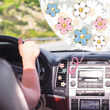 6 Pcs Daisy Flower Air Vent Clip Accessories Air Conditioning Outlet Clip Car Freshener Dashboard Accessories Charm Car Inter Decor(Blue, Pink,White,3/3.3 cm)