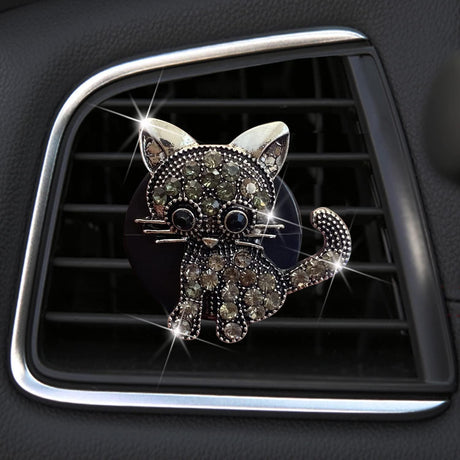 Bling Rhinestone Car Air Vent Clip,Dashboard Outlet Clip,Car Air Freshener Vent Clips,Car Air Conditioning Outlet Clip Decorative,Bling Car Accessories Car Interior Decoration Charm,Cute Car Decor (Cute kitten-BK)