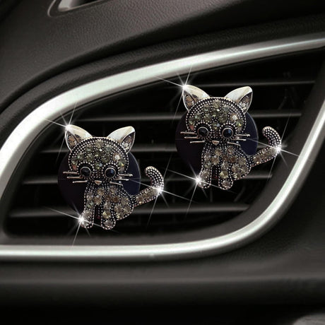 Bling Rhinestone Car Air Vent Clip,Dashboard Outlet Clip,Car Air Freshener Vent Clips,Car Air Conditioning Outlet Clip Decorative,Bling Car Accessories Car Interior Decoration Charm,Cute Car Decor (Cute kitten-BK)