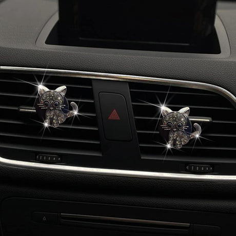 Bling Rhinestone Car Air Vent Clip,Dashboard Outlet Clip,Car Air Freshener Vent Clips,Car Air Conditioning Outlet Clip Decorative,Bling Car Accessories Car Interior Decoration Charm,Cute Car Decor (Cute kitten-BK)