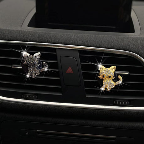 Bling Rhinestone Car Air Vent Clip,Dashboard Outlet Clip,Car Air Freshener Vent Clips,Car Air Conditioning Outlet Clip Decorative,Bling Car Accessories Car Interior Decoration Charm,Cute Car Decor (Cute kitten-BK)