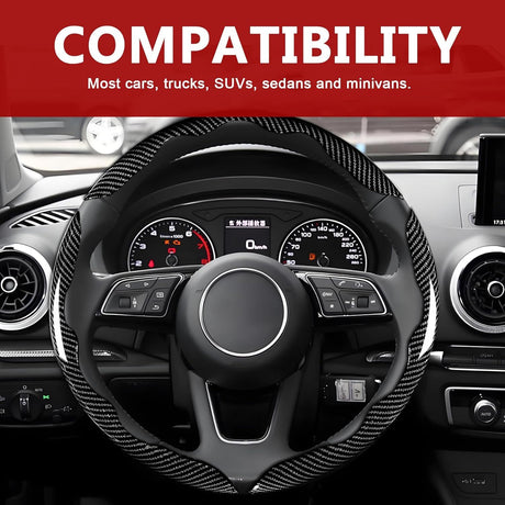 3pcs Universal Carbon Fiber Steering Wheel Cover - Anti-Slip & Segmented Design, Universal 99% Durable Steering Wheel Protector for Men and Women, Car Interior Accessory (Black)