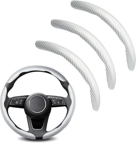 3pcs Universal Carbon Fiber Steering Wheel Cover - Anti-Slip & Segmented Design, Universal 99% Durable Steering Wheel Protector for Men and Women, Car Interior Accessory (White)