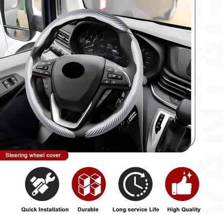 3pcs Universal Carbon Fiber Steering Wheel Cover - Anti-Slip & Segmented Design, Universal 99% Durable Steering Wheel Protector for Men and Women, Car Interior Accessory (White)