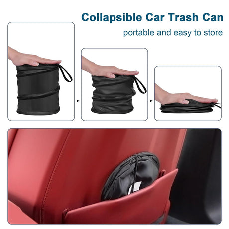 Car Trash Can, 2 Packs Mini Collapsible Pop-up Car Garbage Can, Waterproof Hanging Car Trash Bag with Velcro, Car Trash Bin, Black