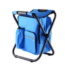 Insulated Cooler Backpack Chair, Folding Stool for Picnic & BBQ Outdoor Camping, Blue