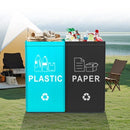 Collapsible Recycling Bags 40L, Waterproof Reusable Laminated Waste Sorting Bins with Carry Handles, Plastic Cyan & Paper Black 2‑Pack for Home Kitchen Camping Indoor Outdoor Recycling