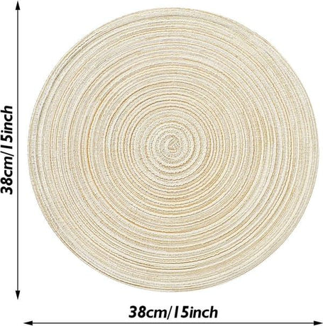 Round Woven Cotton Placemats 6 Pack, Beige Washable Braided Table Mats, 38cm Heat‑Resistant Circular Table Place Mats for Dining Table Kitchen Home Decor