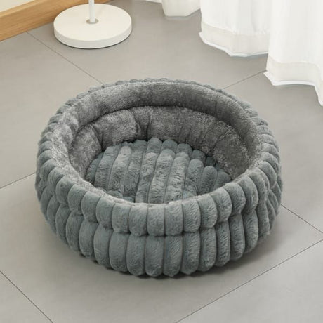 Grey Plush Round Pet Bed with Removable Cushion, Size S, Thick Warm Dog & Cat Nest, Cosy Soft Indoor Sleeping Space for Small‑Size Pets