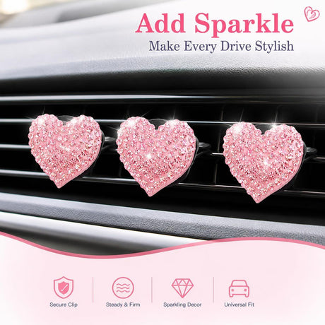 6 pcs Pink Heart Car Air Vent Clips Coquette Cute Girly Car Decor Accessories Interior Aesthetic Decorations Charm Stuff for Women Girl