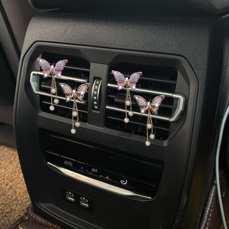 4 in 1 Bling Butterfly Aromatherapy Air Vent Clips, Diamond Pearl Pendant Butterfly Car Air Fresheners, Cute Car Decoration, Interior Decor