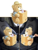 Cute Plush 2 in 1 Car Tissue Box and Trash Can Teddy Bear Tissue Box Plush Animals Cute Holder Plushie Multifunctional Organizer Creative Accessories for Women,Straw Hat Bear