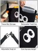 Car Cute 2 in 1 Trash Can with Tissue Holder Box Seat Back Bag Hanging over the Seat Organizer Plush Cartoon Animal Storage Garbage,Black