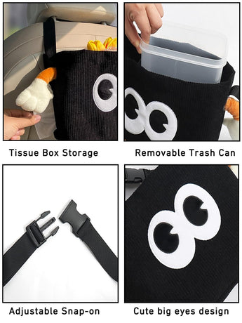 Car Cute 2 in 1 Trash Can with Tissue Holder Box Seat Back Bag Hanging over the Seat Organizer Plush Cartoon Animal Storage Garbage,Black