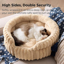 Cat Bed, Washable Round Cute Cat Beds for Indoor Cats, Super Soft Corduroy Pet Bed for Puppy and Kitten with Anti-Slip Bottom, 23''x23''x8.5'', Sandy Beige