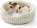 Medium Dog Bed, Washable Cute Pet Bed, Super Soft Corduroy Round Cat Bed with Anti-Slip Bottom, 26''x26''x9'', Cream