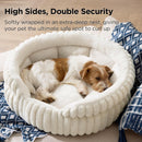 Medium Dog Bed, Washable Cute Pet Bed, Super Soft Corduroy Round Cat Bed with Anti-Slip Bottom, 26''x26''x9'', Cream