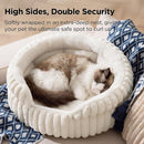 Cat Bed, Washable Round Cute Cat Beds for Indoor Cats, Super Soft Corduroy Pet Bed for Puppy and Kitten with Anti-Slip Bottom, 23''x23''x8.5'', Cream