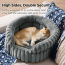 Cat Bed, Washable Round Cute Pet Beds for Indoor Cats, Super Soft Corduroy Kitten Bed with Anti-Slip Bottom, 20''x20''x8'', Warm Gray