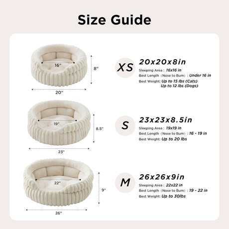 Cat Bed, Washable Round Cute Pet Beds for Indoor Cats, Super Soft Corduroy Kitten Bed with Anti-Slip Bottom, 20''x20''x8'', Warm Gray