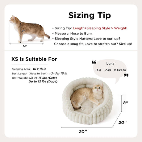 Cat Bed, Washable Round Cute Pet Beds for Indoor Cats, Super Soft Corduroy Kitten Bed with Anti-Slip Bottom, 20''x20''x8'', Warm Gray