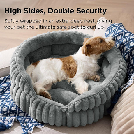 Medium Dog Bed, Washable Cute Pet Bed, Super Soft Corduroy Round Cat Bed with Anti-Slip Bottom, 26''x26''x9'', Warm Gray