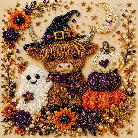 DIY Halloween Cute Ghost Lantern Diamond Painting Kit, Pearl Bead Art 20×20cm, Pre‑Stretched Inner Frame, Plastic Sealed Package with Full Set Craft Tools