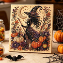 DIY Halloween Wreath‑Style Black Cat Diamond Painting Kit, Pearl Bead Art 20×20cm, Pre‑Stretched Inner Frame, Plastic Sealed Package with Full Set Craft Tools