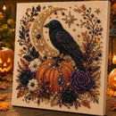 DIY Halloween Wreath‑Style Black Cat Diamond Painting Kit, Pearl Bead Art 20×20cm, Pre‑Stretched Inner Frame, Plastic Sealed Package with Full Set Craft Tools