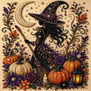 DIY Halloween Witch Pumpkin Diamond Painting Kit, Pearl Bead Art 20×20cm, Pre‑Stretched Inner Frame, Plastic Sealed Package with Full Set Craft Tools