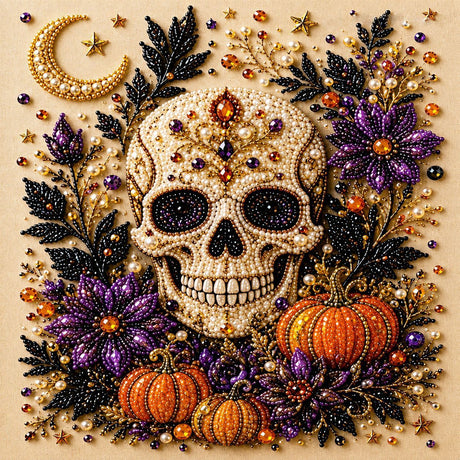DIY Halloween Witch Pumpkin Diamond Painting Kit, Pearl Bead Art 20×20cm, Pre‑Stretched Inner Frame, Plastic Sealed Package with Full Set Craft Tools