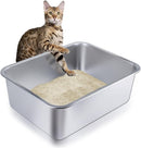 Stainless Steel Cat Litter Box - Large Metal High-Sided Pan for Cats, Pets, Non-Stick, Odor-Free, Easy to Clean, Splash-Proof, Durable (23.6" L x 15.8" W x 8" H)