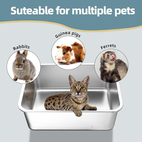 Stainless Steel Cat Litter Box - Large Metal High-Sided Pan for Cats, Pets, Non-Stick, Odor-Free, Easy to Clean, Splash-Proof, Durable (23.6