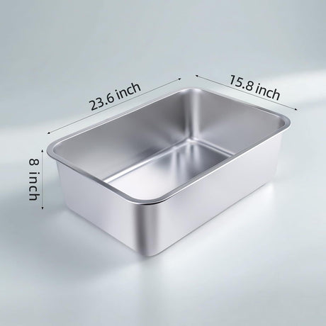 Stainless Steel Cat Litter Box - Large Metal High-Sided Pan for Cats, Pets, Non-Stick, Odor-Free, Easy to Clean, Splash-Proof, Durable (23.6