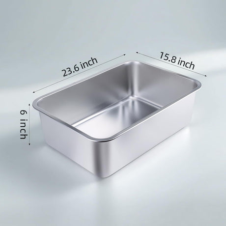 Stainless Steel Cat Litter Box - Large Metal High-Sided Pan for Cats, Pets, Non-Stick, Odor-Free, Easy to Clean, Splash-Proof, Durable (23.6