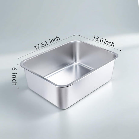 Stainless Steel Cat Litter Box - Large Metal High-Sided Pan for Cats, Pets, Non-Stick, Odor-Free, Easy to Clean, Splash-Proof, Durable (17.7