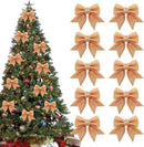 10 Pack Glitter Christmas Bows, Small Pearl Cotton Decorative Bows, Sparkly Bow Ornaments for Christmas Tree, Wreath, Gift Wrapping, Gold