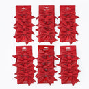 10 Pack Glitter Christmas Bows, Small Pearl Cotton Decorative Bows, Sparkly Bow Ornaments for Christmas Tree, Wreath, Gift Wrapping, Red