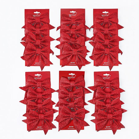 10 Pack Glitter Christmas Bows, Small Pearl Cotton Decorative Bows, Sparkly Bow Ornaments for Christmas Tree, Wreath, Gift Wrapping, Red