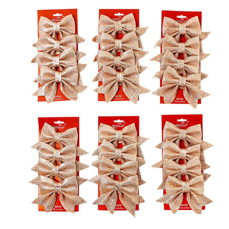 10 Pack Glitter Christmas Bows, Small Pearl Cotton Decorative Bows, Sparkly Bow Ornaments for Christmas Tree, Wreath, Gift Wrapping, Red