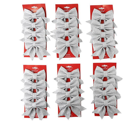 10 Pack Glitter Christmas Bows, Small Pearl Cotton Decorative Bows, Sparkly Bow Ornaments for Christmas Tree, Wreath, Gift Wrapping, Red