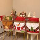 Santa, Snowman & Reindeer Christmas Chair Covers, 3 Pack Xmas Dining Chair Slipcovers, Plaid Fabric Chair Back Covers for Holiday Dinner Party Decor