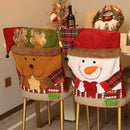 Santa, Snowman & Reindeer Christmas Chair Covers, 3 Pack Xmas Dining Chair Slipcovers, Plaid Fabric Chair Back Covers for Holiday Dinner Party Decor