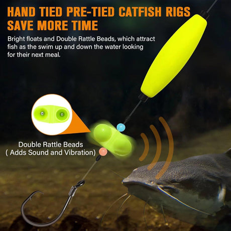 Pre-Tied Catfish Rig System, 23 Inch 55LB Santee Cooper Catfish Float Rig with Adjustable EVA Slip Float and High Carbon Circle Hooks 5/0 6/0 8/0, Ready-to-Fish for River and Bank Fishing(Cigar Float-6/0Hook * 6PCS)