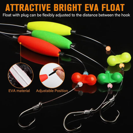 Pre-Tied Catfish Rig System, 23 Inch 55LB Santee Cooper Catfish Float Rig with Adjustable EVA Slip Float and High Carbon Circle Hooks 5/0 6/0 8/0, Ready-to-Fish for River and Bank Fishing(Cigar Float-8/0Hook * 6PCS)