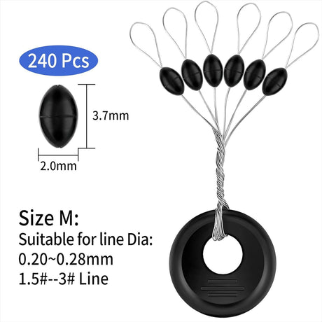 240 Pieces Middle-Sized Fishing Rubber Bobber Beads Stoppers 6 in 1 Black Float Sinker Stops(M)
