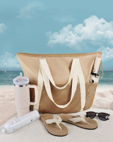 Waterproof Beach Bag for Women with Zipper Sand-Resistant Design Shoulder Strap, Perfect for Beach and Travel, Brown