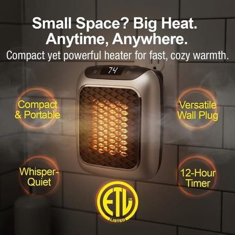 Plug-in Wall Mount PTC Ceramic Space Heater with Remote Control & LED Digital Display, 400W/800W Adjustable Thermostat Portable Electric Heater with Overheat & Tip-Over Protection for Bedroom Bathroom Office Indoor Use, AU 240V Plug