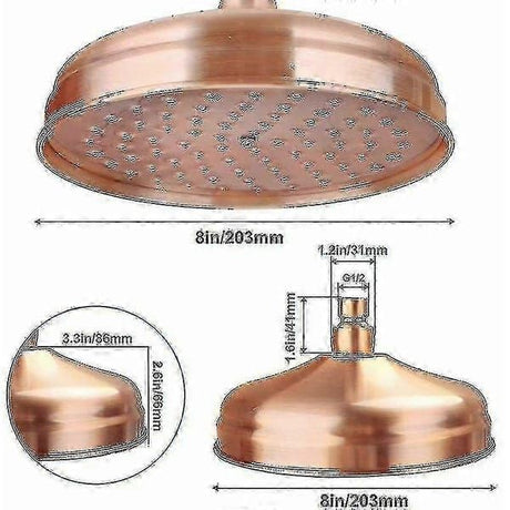 8 Inch Solid Copper Rain Shower Head, Antique Copper Round Rainfall Shower Head, Adjustable Angle Fixed Mount Large Overhead Rain Shower Compatible with Standard Shower Arm for Bathroom Renovation